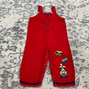 Vintage Boys Size 3 Corduroy Red Overalls w/ Train